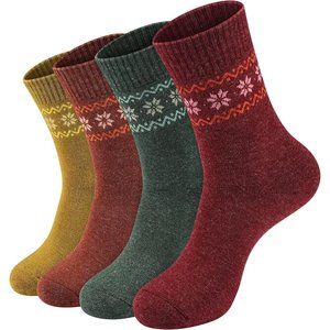 4 Women Winter Warm Thick Wool  Hiking Knit Soft and Comfortable Terry Socks
